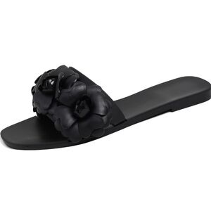 Black Floral Slide Sandals